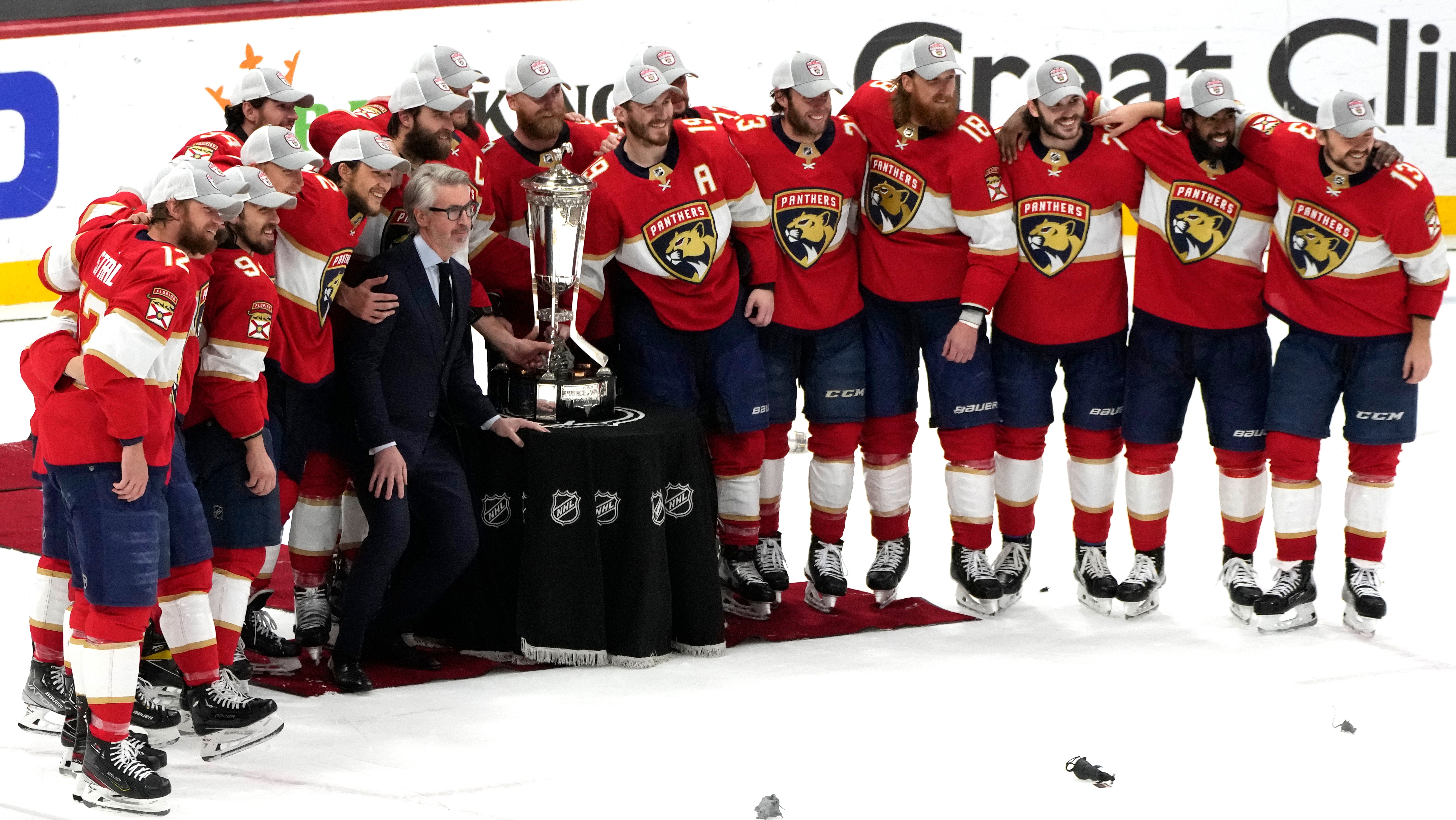 The Florida Panthers celebrating their Eastern Conference Final win