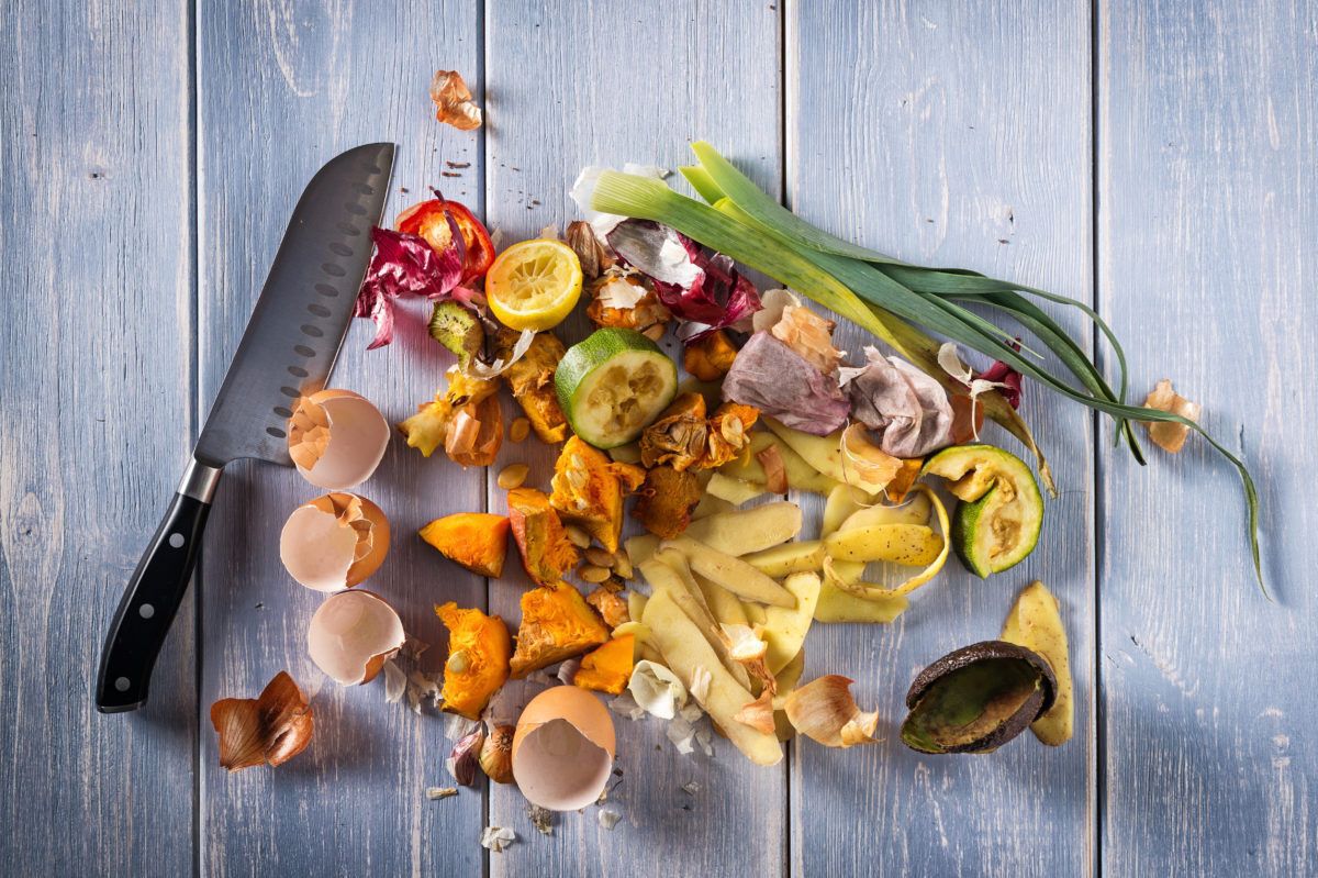 Food waste on a cutting board