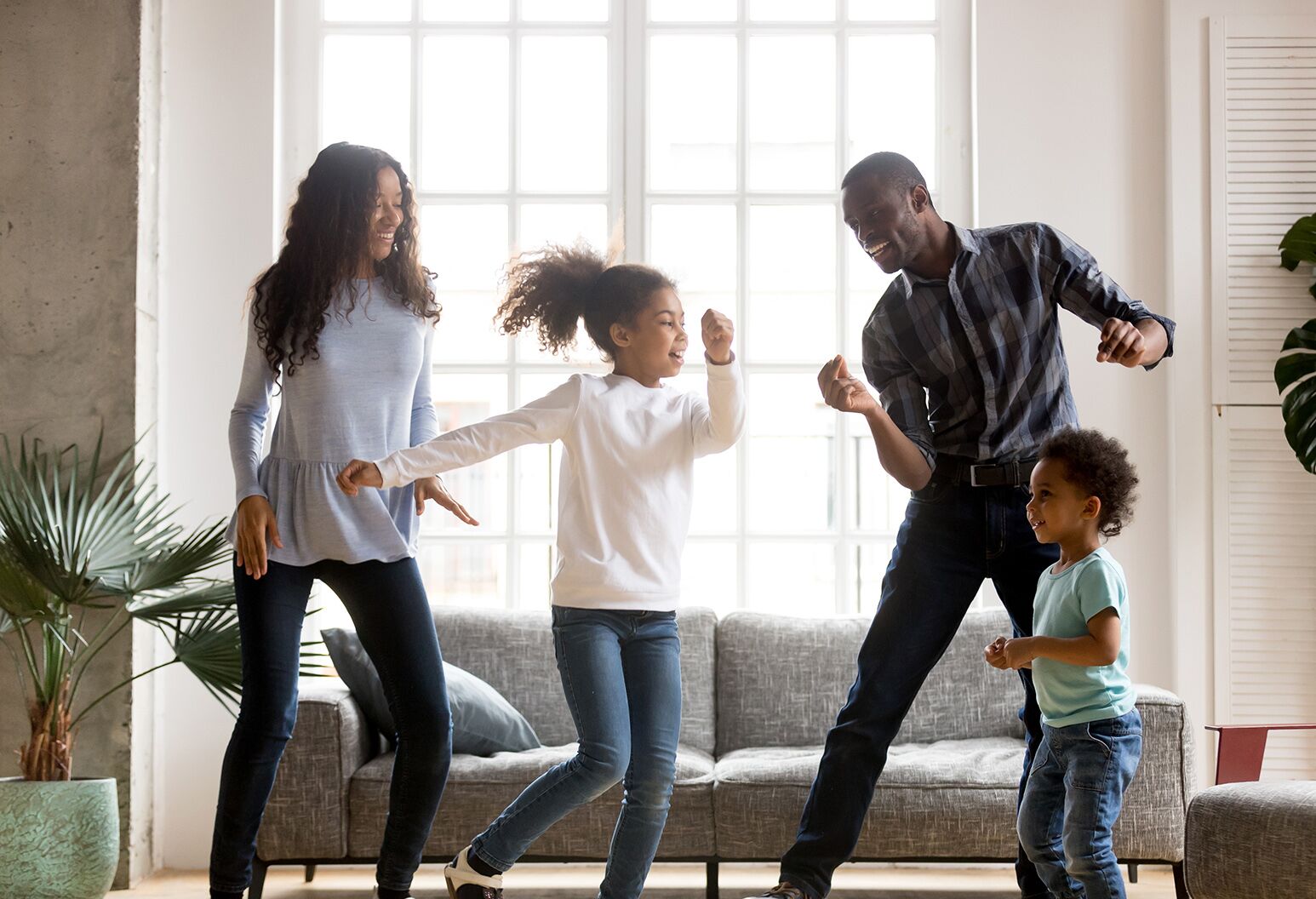 A family playing in a house