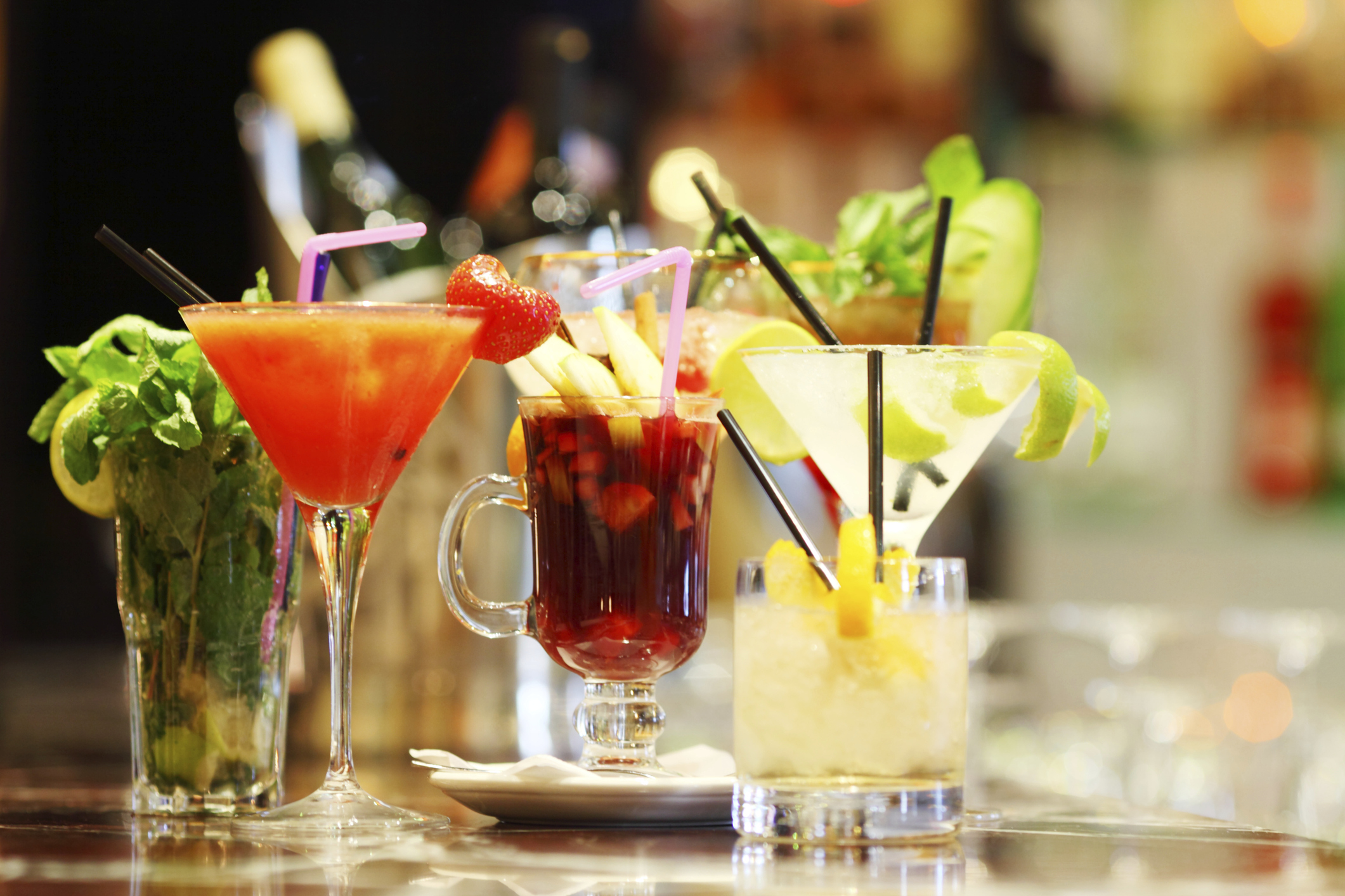 Various cocktails at a bar