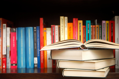 Books on a shelf at a library