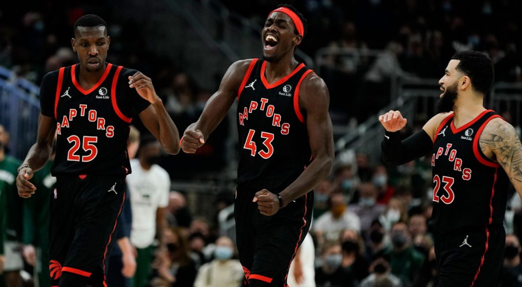 Toronto Raptors players celebrating