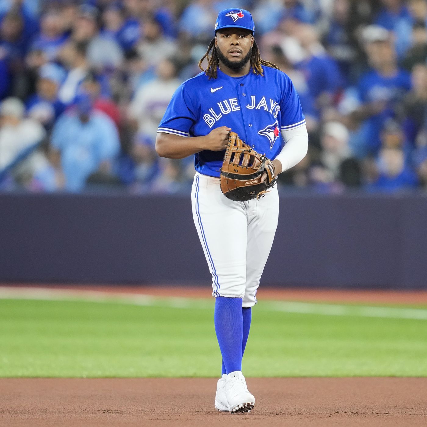 Vladdy Jr playing first baseball for the Blue Jays